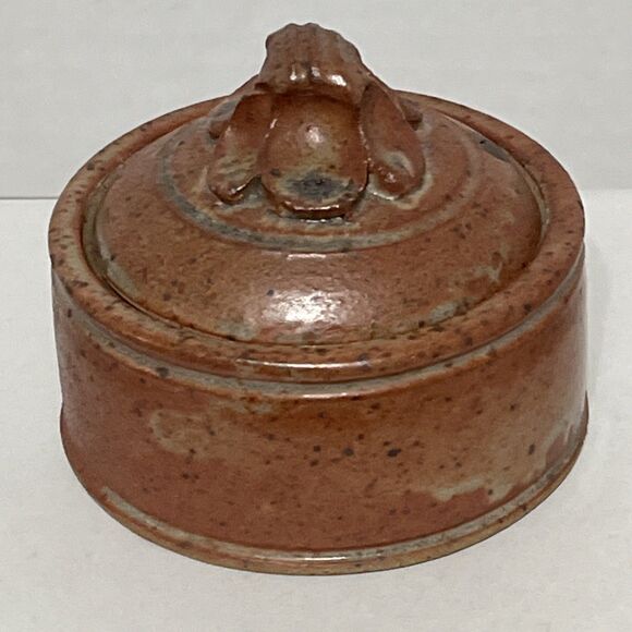 Anne E. Hirondelle Studio Pottery Stoneware Lidded Trinket Jewelry Box Pot 3”x3” - Picture 2 of 8